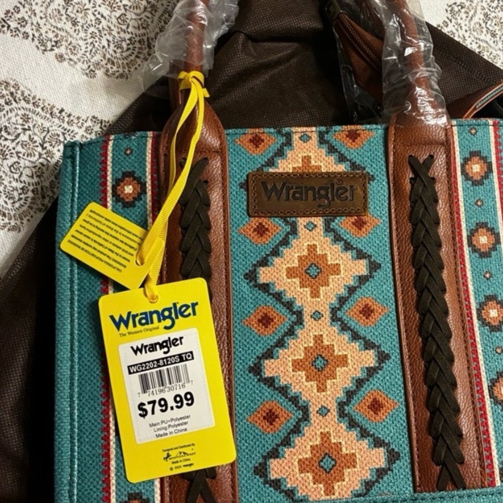 Wrangler Blue and Brown Southwestern Tote Bag, purse, and wallet set(Best offer) - Picture 6 of 16